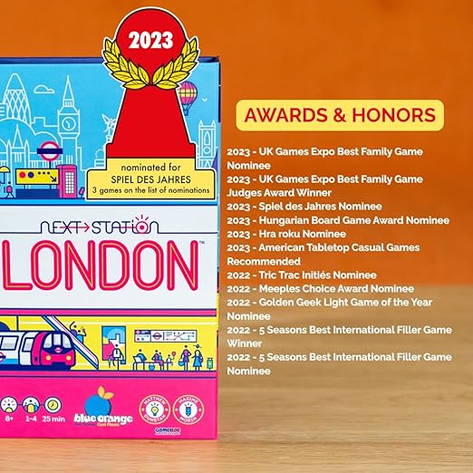 Blue Orange Next Station London Board Game, 1-4 Players, Ages 8+, 25 Min Play Time, 2023 Game of The Year Nominee