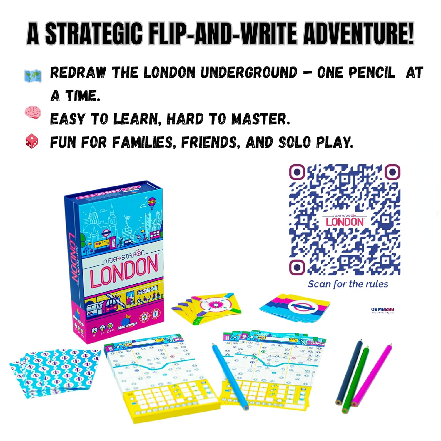 Blue Orange Next Station London Board Game, 1-4 Players, Ages 8+, 25 Min Play Time, 2023 Game of The Year Nominee